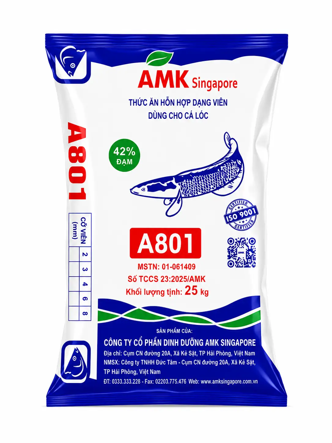 A801: THỨC ĂN HỖN HỢP DẠNG VIÊN DÀNH CHO CÁ LÓC 40%